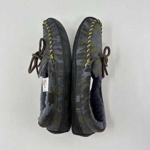 LL Bean Boys KIDS Slippers Camouflage Moccasins Suede Sheepskin Shearling - Picture 4 of 11
